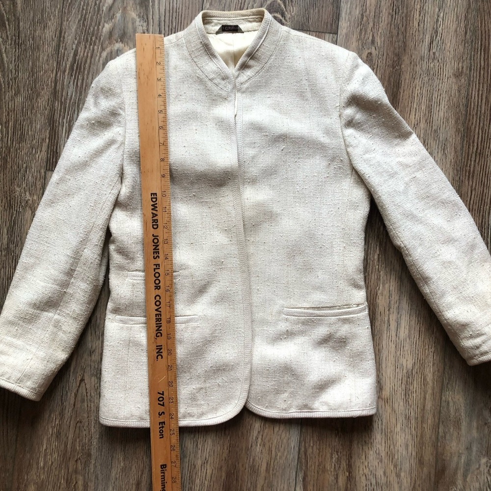 Vintage Liz Claiborne Blazer Jacket 10 Cream Textured Raw Silk Blend USA Made